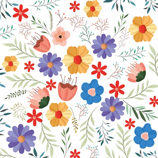 Flores y hojas patrón decorativo fondo — Archivo Imágenes Vectoriales