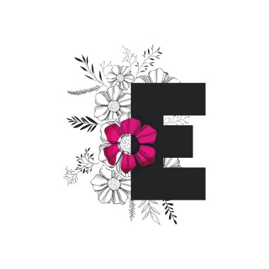 El yapımı yazı tipi ve çiçek dekorasyon e harfi