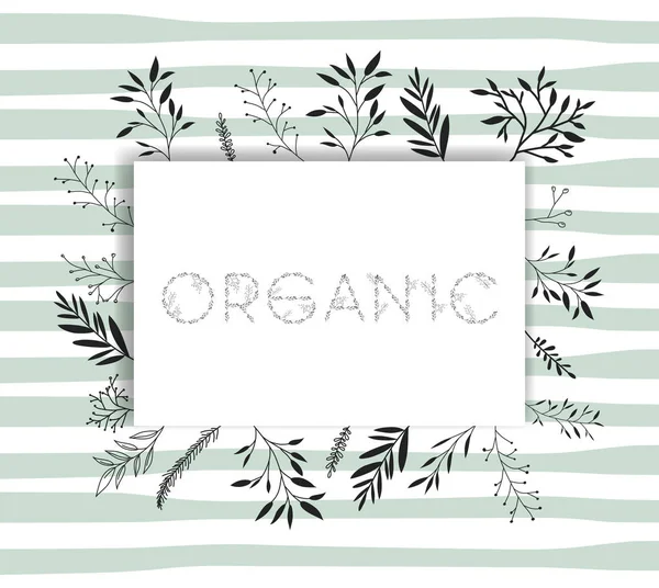 Palabra orgánica con fuente hecha a mano y decoración floral — Vector de stock