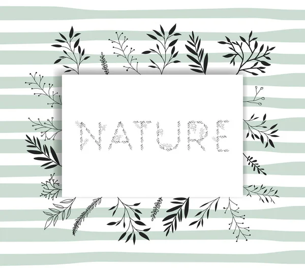 Parola natura con carattere fatto a mano e decorazione floreale — Vettoriale Stock