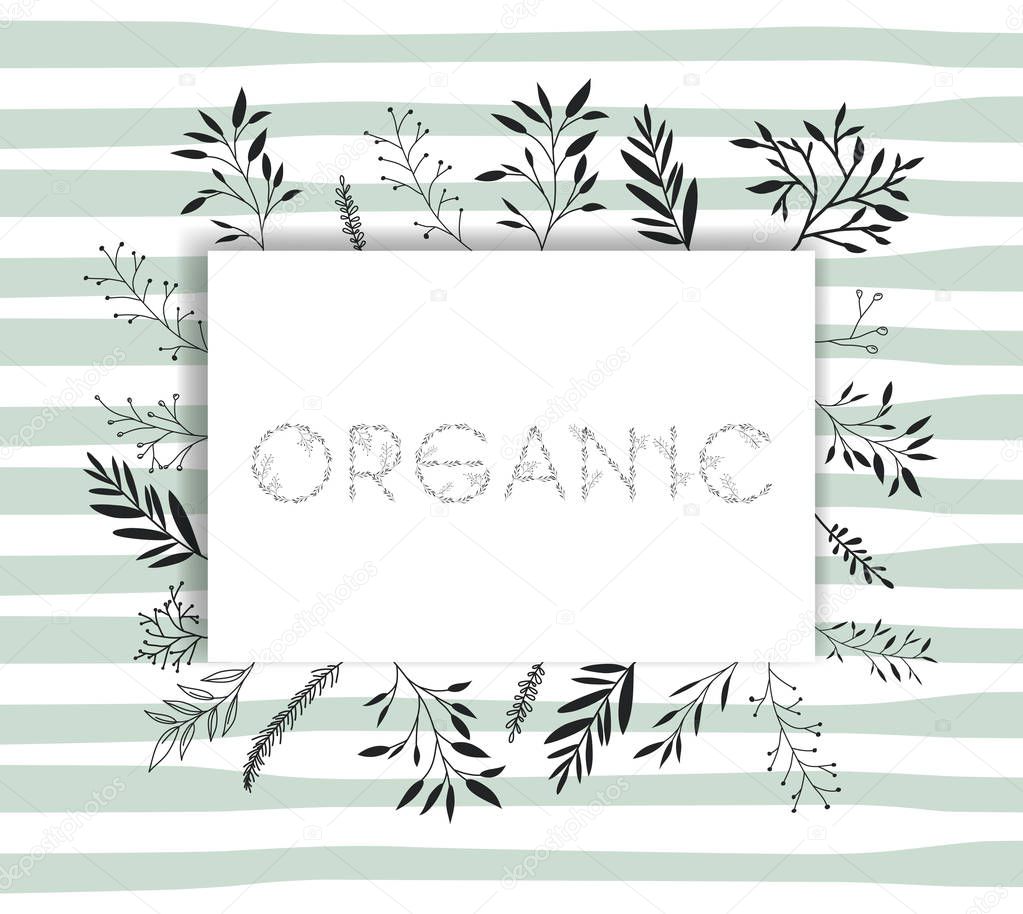 organic word with handmade font and floral decoration