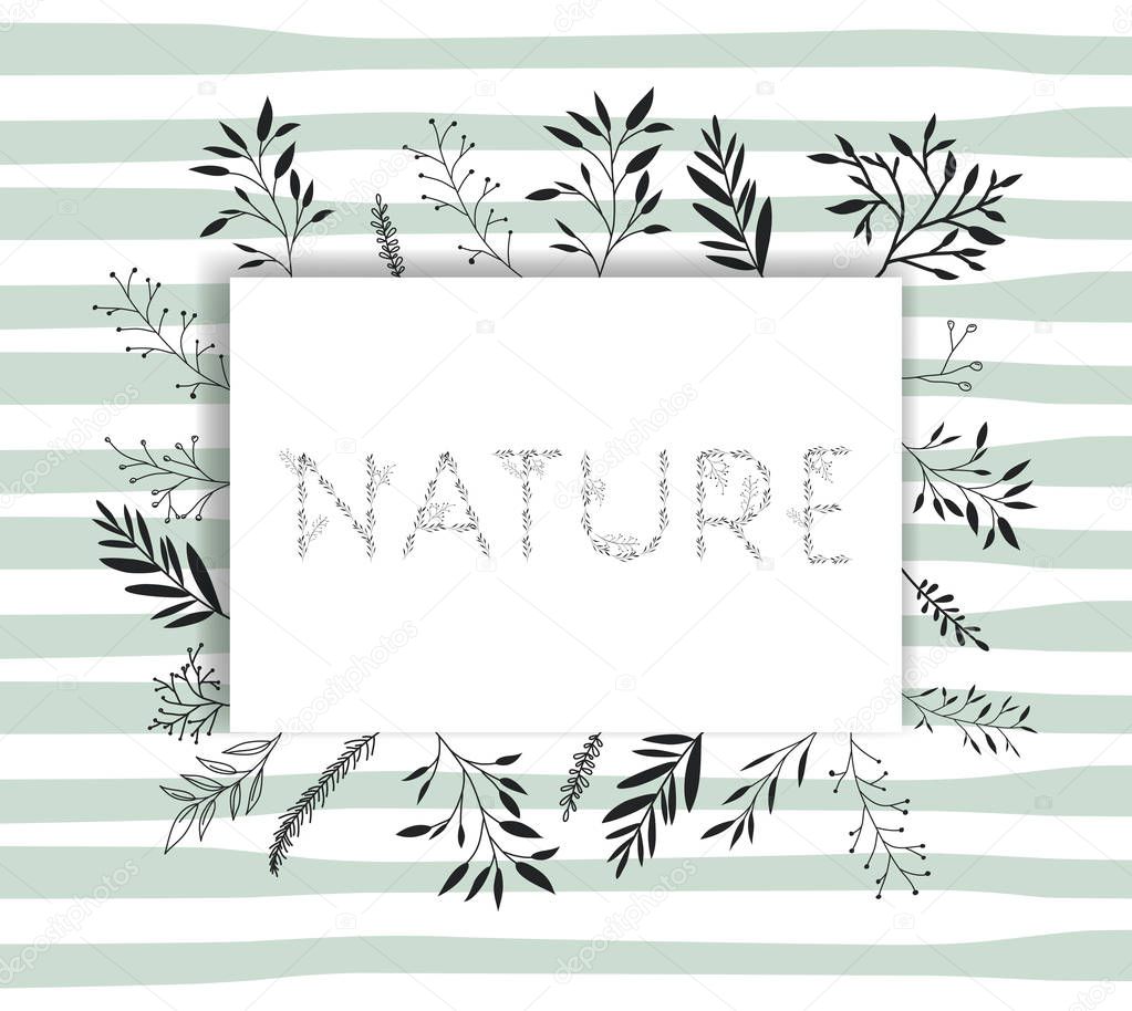 nature word with handmade font and floral decoration