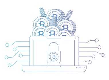 bitcoin ticaret teknoloji simgesi ile dizüstü bilgisayar