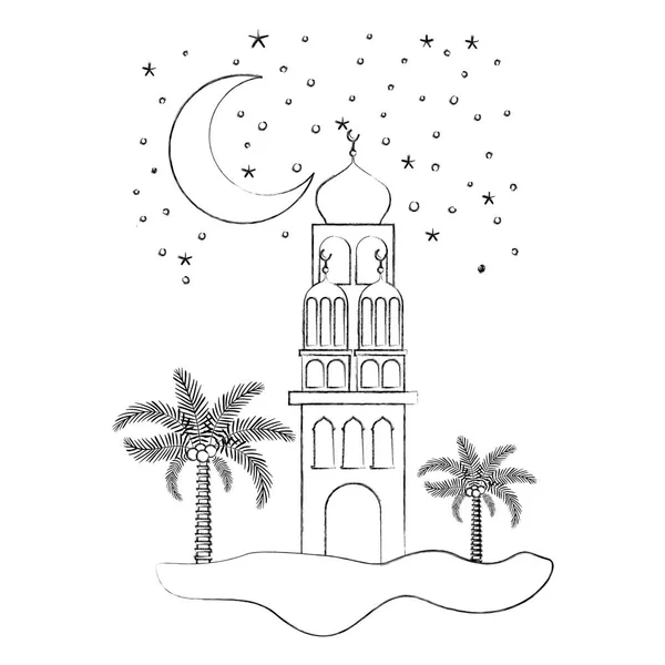 Arabic castle with moon in the night — Stock Vector