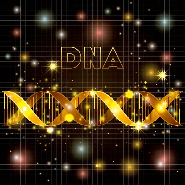 Dna molecule on line golden pattern — Stock Vector