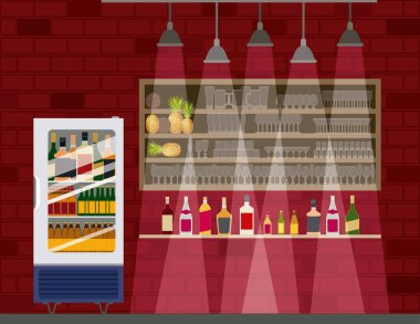 chelf bar içki şişeleri ile