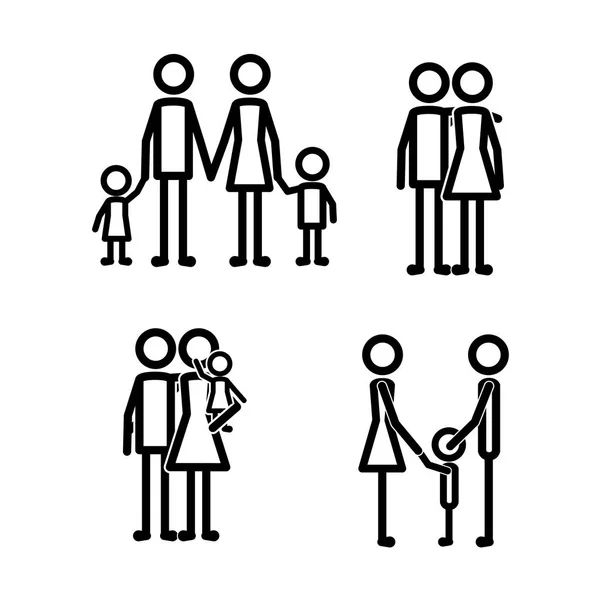 Family members set lines figures — Stock Vector