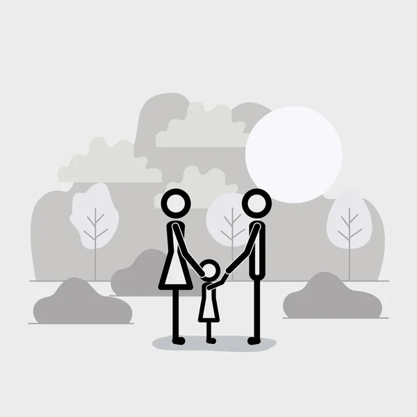 Familiares figuras lineales en el paisaje — Vector de stock