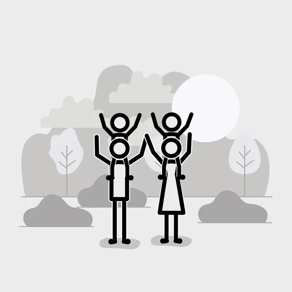 Familiares figuras lineales en el paisaje — Vector de stock