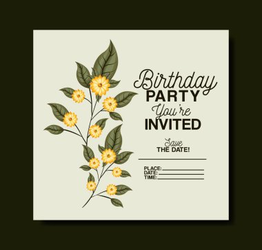 Doğum günü partisi davetiyesi çiçek dekorasyonu ile