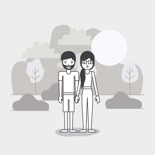 Jeune couple dans le domaine avatars personnages — Image vectorielle