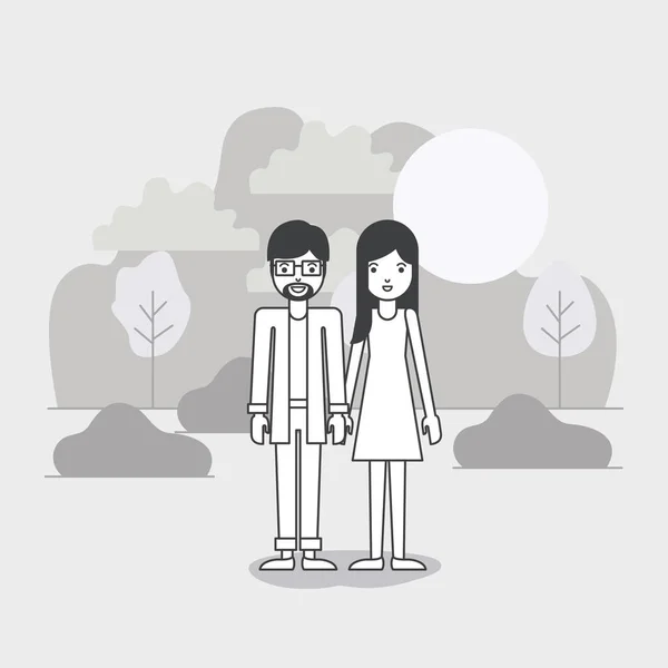 Jeune couple dans le domaine avatars personnages — Image vectorielle