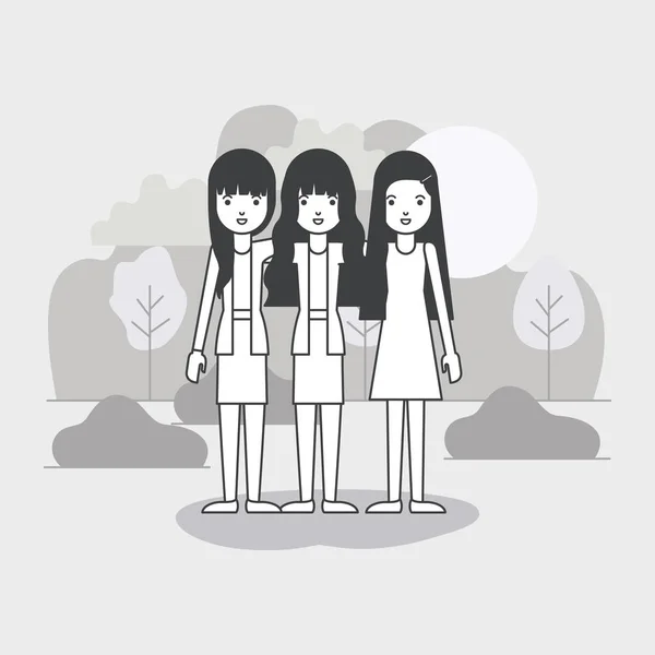 Группа молодых женщин в поле — стоковый вектор