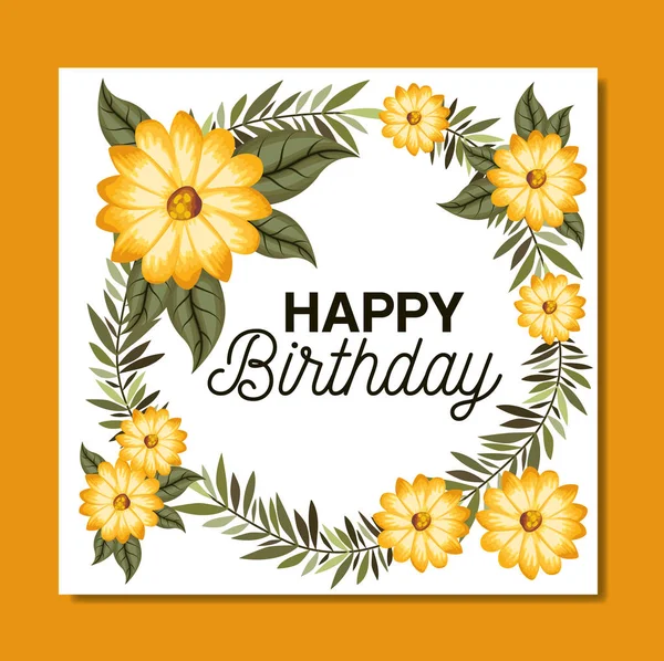 Geburtstagskarte mit Blumenrahmen — Stockvektor