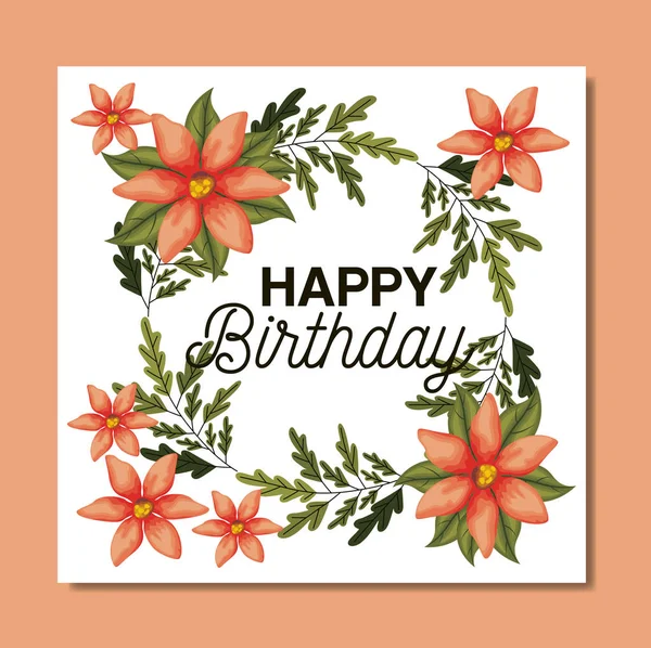 Carte de fête d'anniversaire avec cadre floral — Image vectorielle