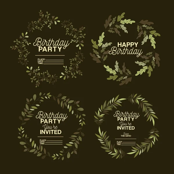 Pozvánka na večírek narozenin s set květinové korunky — Stockový vektor