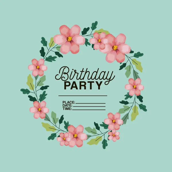 Geburtstagseinladung mit Blumenkrone — Stockvektor