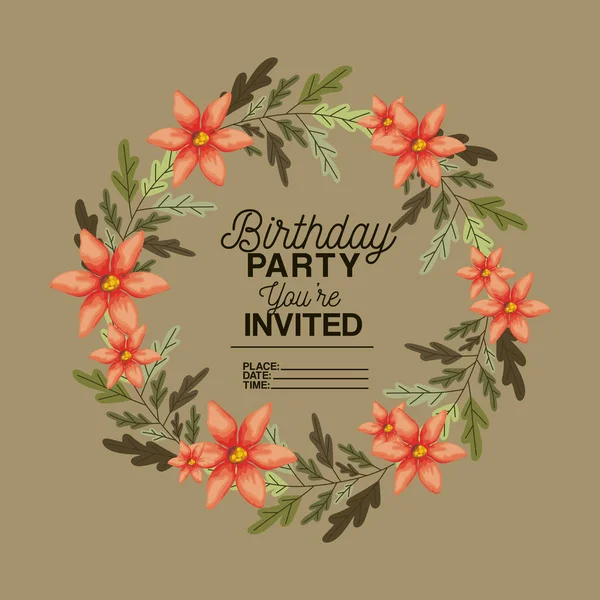 Запрошення на день народження з квітковим прикрасою — стоковий вектор