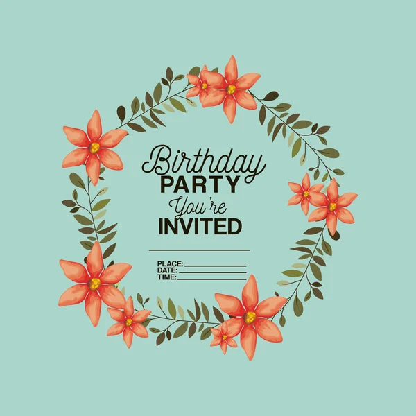 Inbjudan födelsedagsfest med blomdekor — Stock vektor