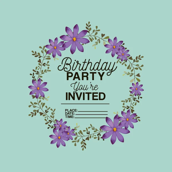 Pozvánka na večírek narozenin s květinové dekorace — Stockový vektor