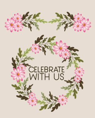 Bizimle kartı çiçek taç vektör çizim tasarım kutlamak