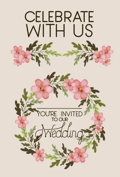 Cartão de convite de casamento com coroa floral —  Vetores de Stock