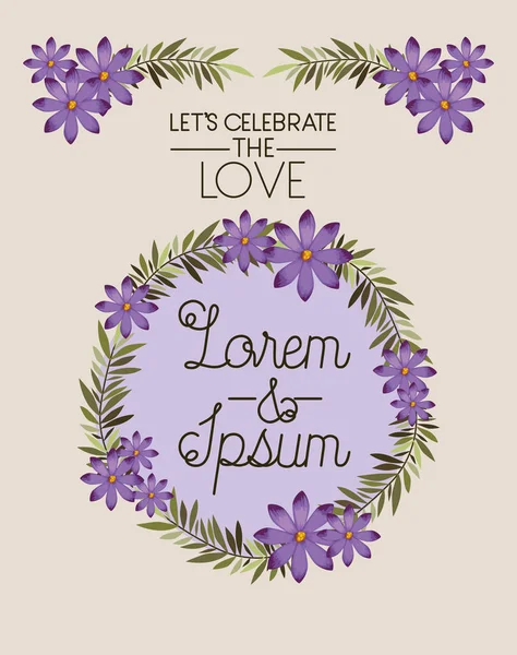 Vamos comemorar a coroa floral cartão de amor —  Vetores de Stock
