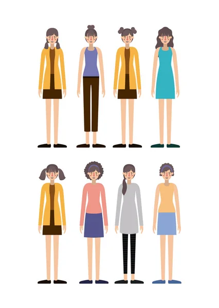 Group of women retro styles characters — Stock Vector