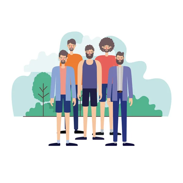 Group of men in the field landscape — Stock Vector