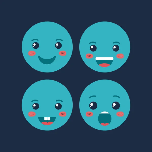 Set emoticons kawaii characters — Stock Vector