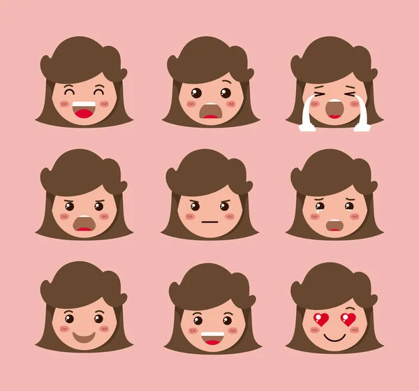 Niñas emoticono conjunto kawaii personajes — Archivo Imágenes Vectoriales