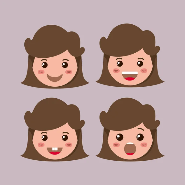 Little girls emoticon set kawaii characters — Stock Vector