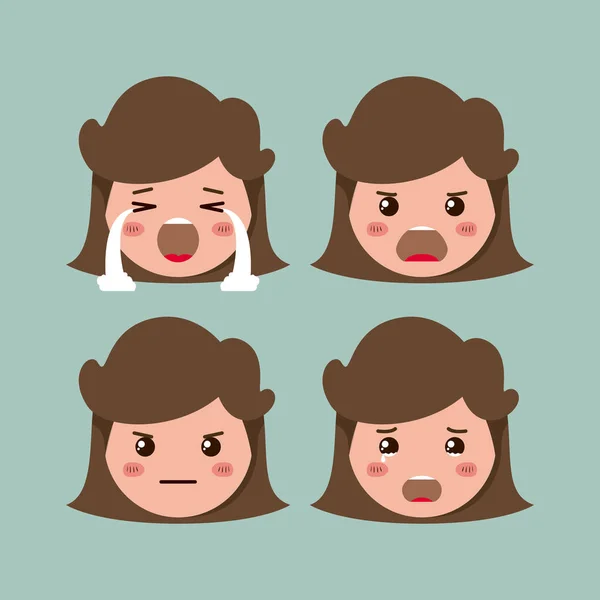 Niñas emoticono conjunto kawaii personajes — Vector de stock