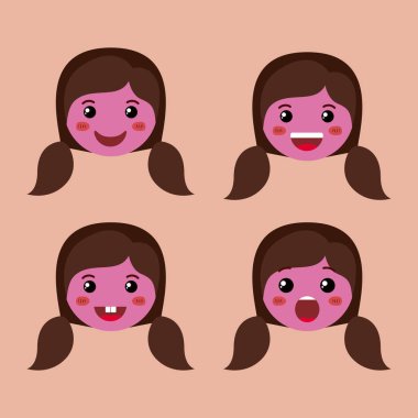 kawaii karakterleri küçük mor kızlar ifade ayarla