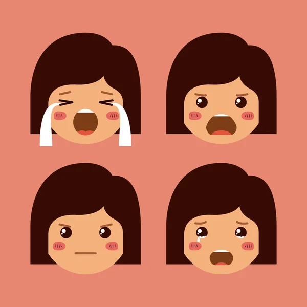 Petites filles émoticône ensemble personnages kawaii — Image vectorielle