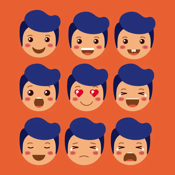 Niños pequeños emoticonos set kawaii caracteres — Vector de stock