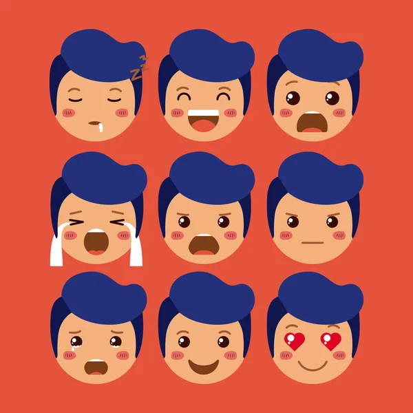 Pequenos meninos emoticon definir personagens kawaii —  Vetores de Stock