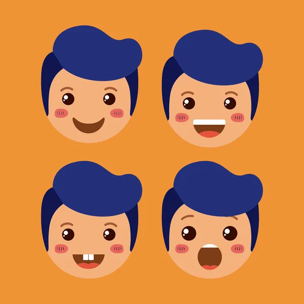 Kleine jongens emoticon set kawaii tekens — Stockvector