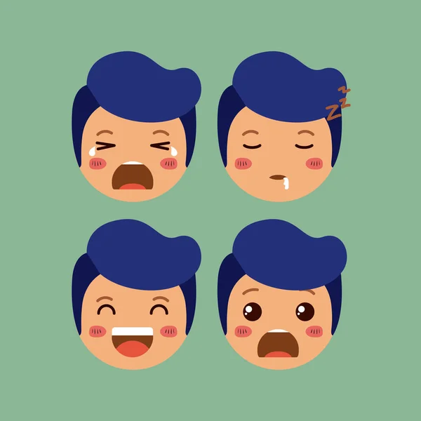 Little boys emoticon set kawaii characters — Stock Vector