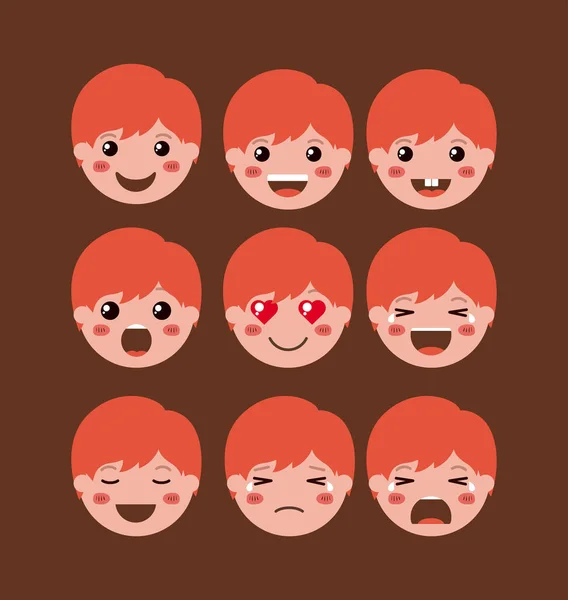 Little boys emoticon set kawaii characters — Stock Vector