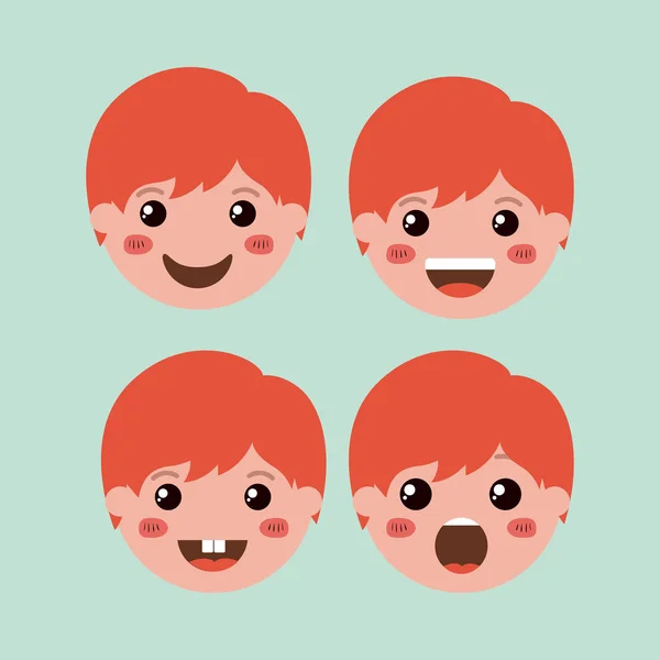 Pequenos meninos emoticon definir personagens kawaii — Vetor de Stock