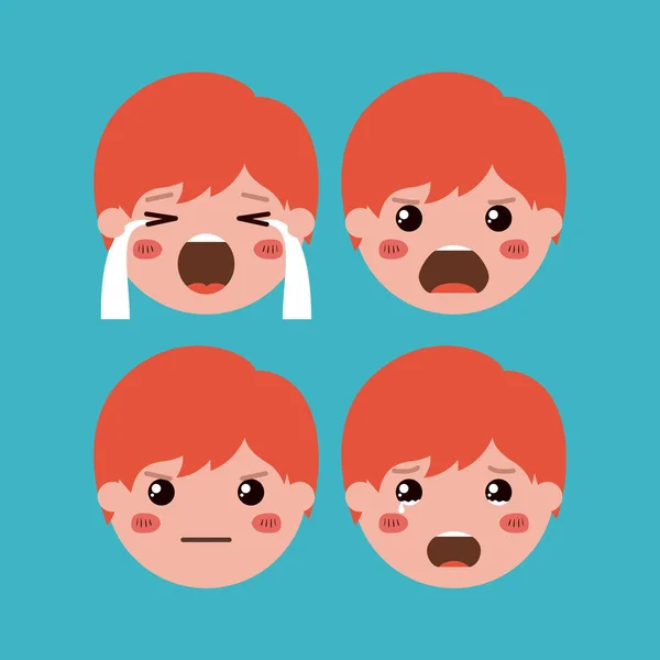Anak kecil emoticon set kawaii karakter - Stok Vektor