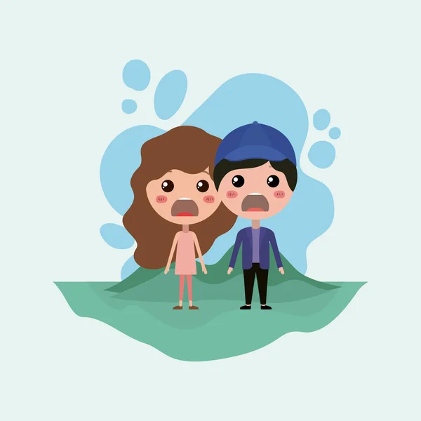 Emoticons casal no campo personagens kawaii —  Vetores de Stock