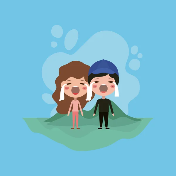 Emoticonos pareja en el campo kawaii caracteres — Vector de stock