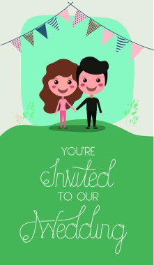 düğün davetiye kartı çift karakterli