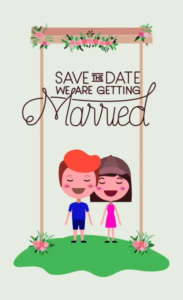 Cartão de convite de casamento com personagens de casal —  Vetores de Stock
