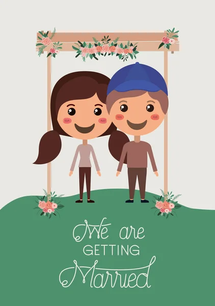 Carte d'invitation de mariage avec deux personnages — Image vectorielle