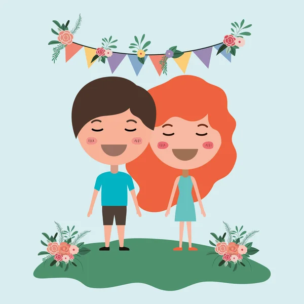 Tarjeta de invitación de boda con personajes de pareja — Vector de stock