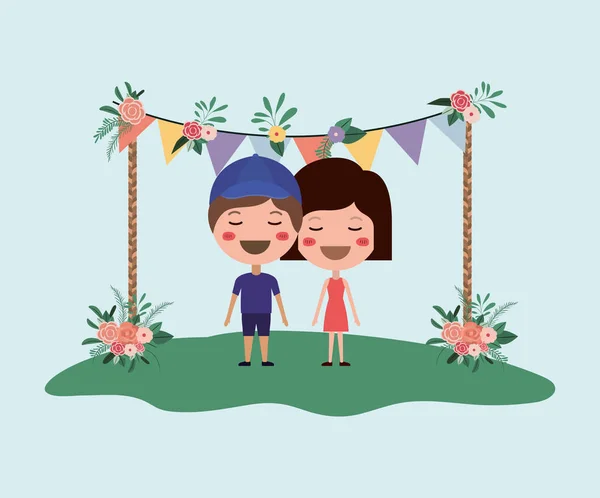 Tarjeta de invitación de boda con personajes de pareja — Vector de stock