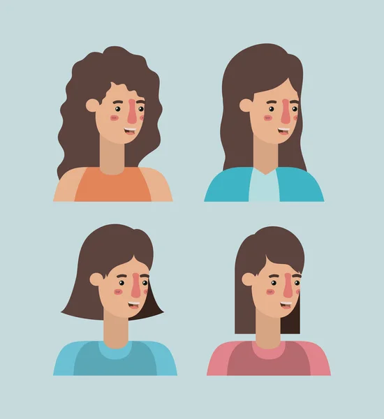 Grupo de personajes femeninos — Vector de stock